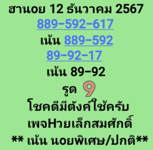 แนวทางหวยฮานอย 12/12/67 ชุดที่ 3