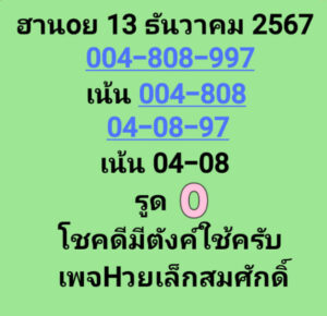 แนวทางหวยฮานอย 13/12/67 ชุดที่ 9