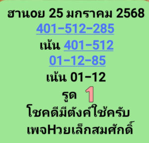 แนวทางหวยฮานอย 25/1/68 ชุดที่ 10