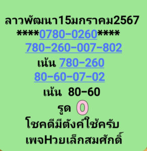 แนวทางหวยลาว 15/1/68 ชุดที่ 10