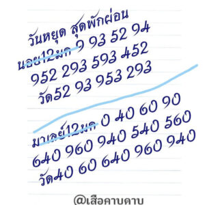 แนวทางหวยมาเลย์ 12/1/68 ชุดที่ 2