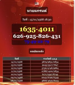 แนวทางหวยมาเลย์ 15/1/68 ชุดที่ 8