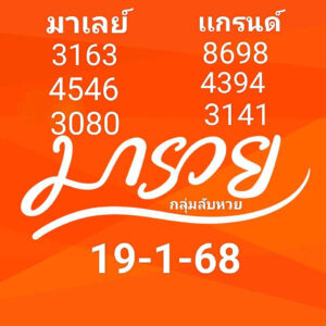 แนวทางหวยมาเลย์ 19/1/68 ชุดที่ 8