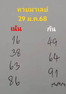 แนวทางหวยมาเลย์ 29/1/68 ชุดที่ 9