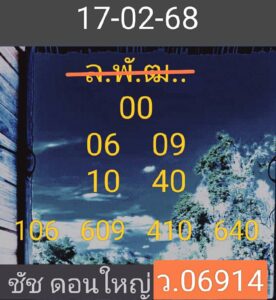 แนวทางหวยลาว 17/2/68 ชุดที่ 6